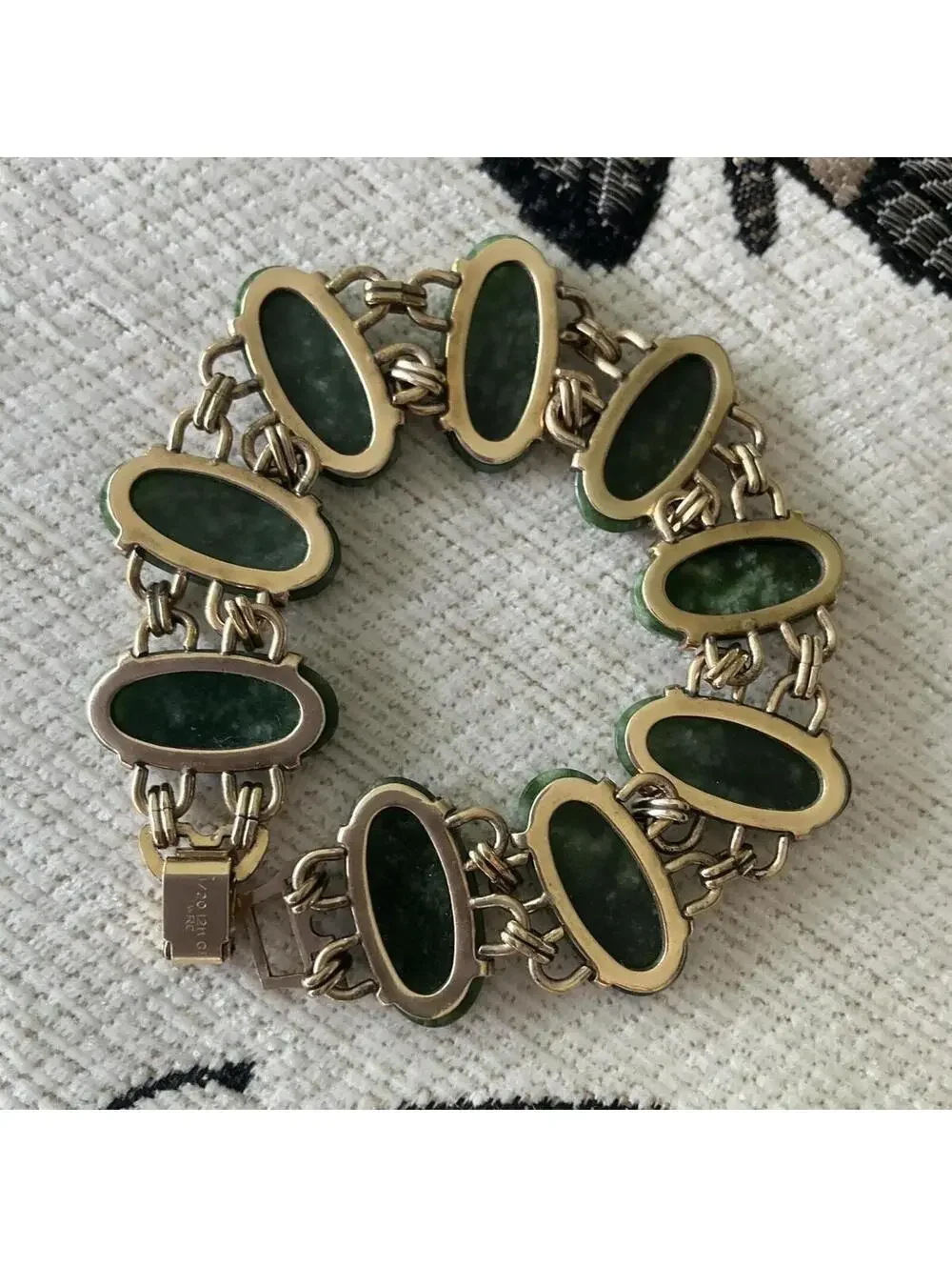 Vintage Nephrite Jade Cabochon Link 12K Gold Filled WRE Bracelet